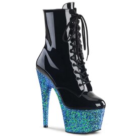 Pleaser ADORE-1020LG Black Patent/Blue Multi Glitter