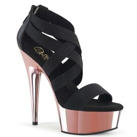 Pleaser DELIGHT-669 Black Elastic Band-Faux Le/Rose Gold...