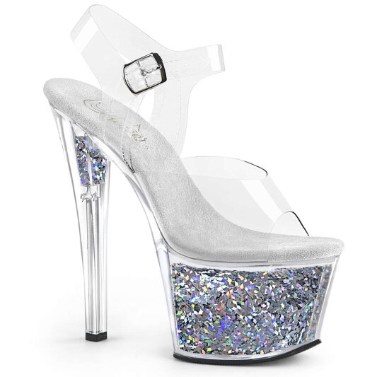 Pleaser SKY-308GF Clear/Silver Multi Glitter