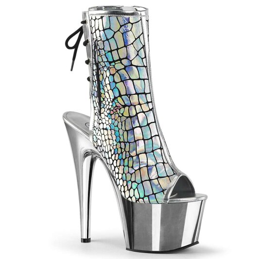 Pleaser ADORE-1018HG Silver Hologram Ostrich Pu/Silver Chrome EU-35 / US-5