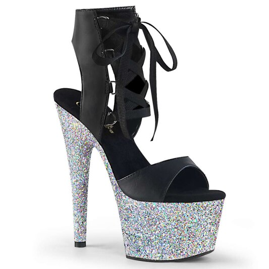 Pleaser ADORE-700-14LG Black Faux Leather/Silver Multi Glitter EU-35 / US-5