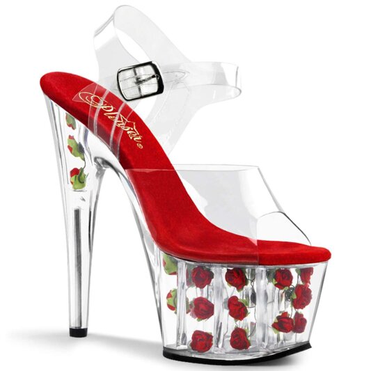 Pleaser ADORE-708FL Clear/Red Flowers EU-38 / US-8