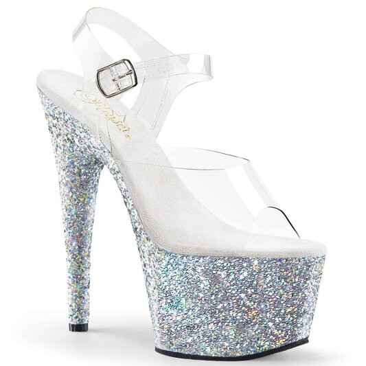 Pleaser ADORE-708LG Clear/Silver Multi Glitter EU-35 / US-5