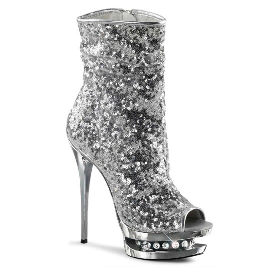 Pleaser BLONDIE-R-1008 Silver Sequins/Silver Chrome EU-35 / US-5