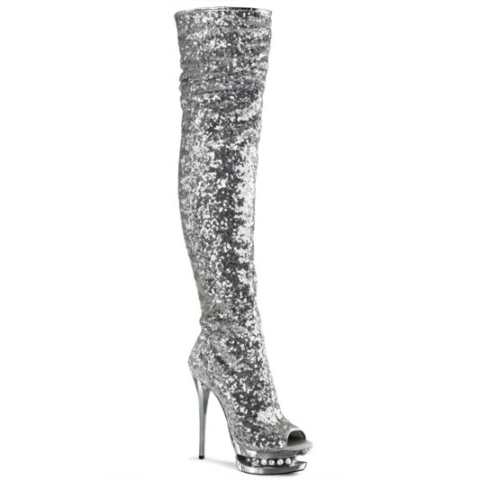 Pleaser BLONDIE-R-3011 Silver Sequins/Silver Chrome EU-35 / US-5