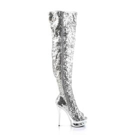 Pleaser BLONDIE-R-3011 Silver Sequins/Silver Chrome EU-38 / US-8