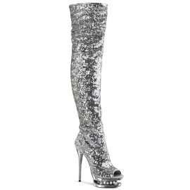 Pleaser BLONDIE-R-3011 Silver Sequins/Silver Chrome EU-39...