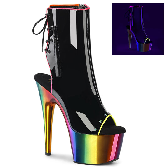 Pleaser ADORE-1018RC-02 Platform Ankle Boots Patent Chrome Black Multicolored