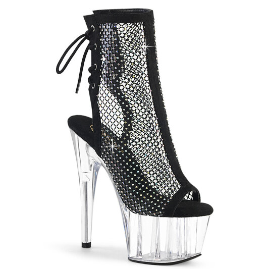 Pleaser ADORE-1018RM Platform Sandalettes Faux Leather Clear Rhinestones Black