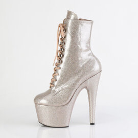 Pleaser ADORE-1020GP Platform Ankle Boots Patent Glitter Beige Brown