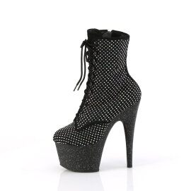 Pleaser ADORE-1020RM Platform Ankle Boots Faux Leather Rhinestones Mesh Black