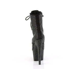 Pleaser ADORE-1020RM Platform Ankle Boots Faux Leather Rhinestones Mesh Black