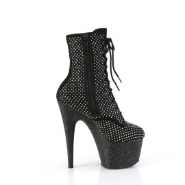 Pleaser ADORE-1020RM Platform Ankle Boots Faux Leather Rhinestones Mesh Black