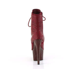 Pleaser ADORE-1020RM Platform Ankle Boots Faux Leather Rhinestones Mesh Burgundy