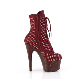 Pleaser ADORE-1020RM Platform Ankle Boots Faux Leather Rhinestones Mesh Burgundy