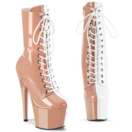 Pleaser ADORE-1040TT Platform Ankle Boots Patent White Beige