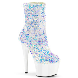 Pleaser ADORE-1042SQ Platform Ankle Boots Sequins White