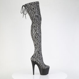 Pleaser ADORE-3008SP-BT Platform Overknee Boots Snake Print Black White
