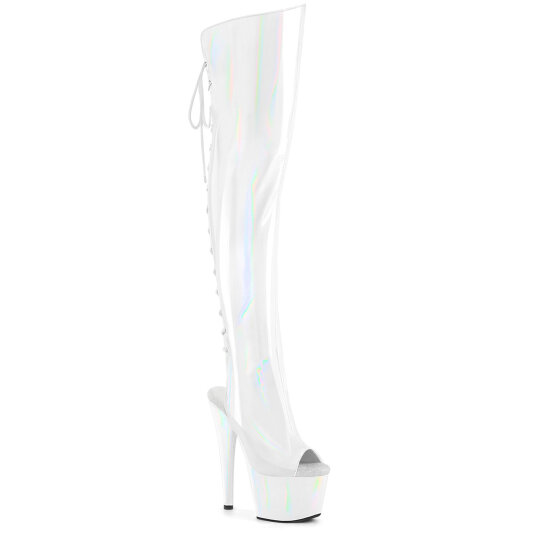 Pleaser ADORE-3019HWR Platform Overknee Boots Hologram White