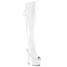 Pleaser ADORE-3019HWR Platform Overknee Boots Hologram White