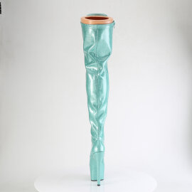 Pleaser ADORE-3020GP Platform Overknee Boots Patent Glitter Turquoise