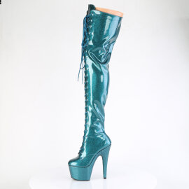 Pleaser ADORE-3020GP Platform Overknee Boots Patent Glitter Green Blue