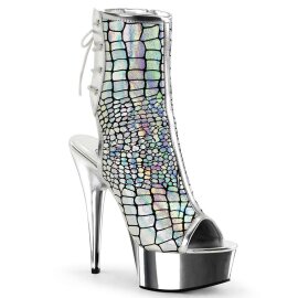 Pleaser DELIGHT-1018HG Silver Hologram Ostrich Pu/Silver Chrome EU-35 / US-5