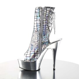 Pleaser DELIGHT-1018HG Silver Hologram Ostrich Pu/Silver Chrome EU-35 / US-5