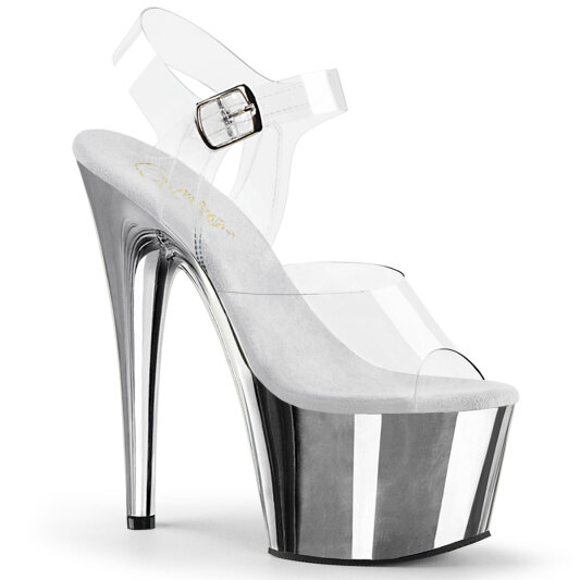 Pleaser ADORE-708 Platform Sandalettes Chrome Clear Silver