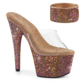 Pleaser BEJEWELED-712RS Platform Mules Clear Rhinestones...