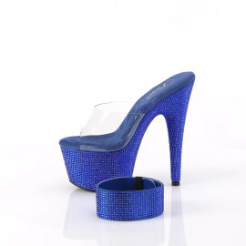 Pleaser BEJEWELED-712RS Platform Mules Clear Rhinestones Blue