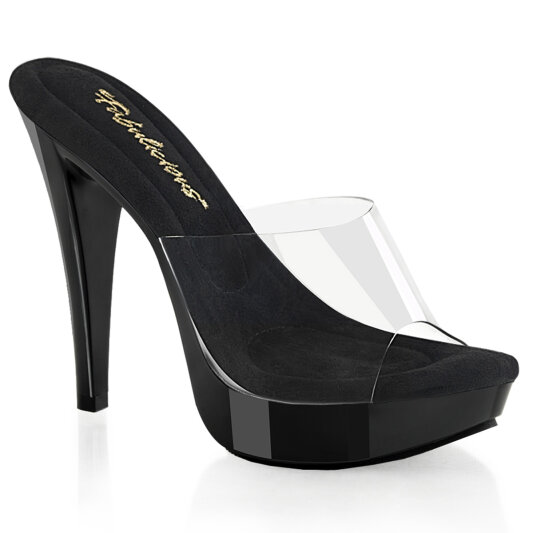 Fabulicious COCKTAIL-501 Platform Mules Clear Black