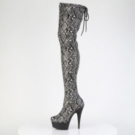 Pleaser DELIGHT-3008SP-BT Platform Overknee Boots Snake Print Grau