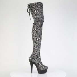 Pleaser DELIGHT-3008SP-BT Platform Overknee Boots Snake Print Grau