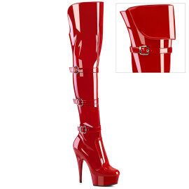 Pleaser DELIGHT-3018 Platform Overknee Boots Patent Red