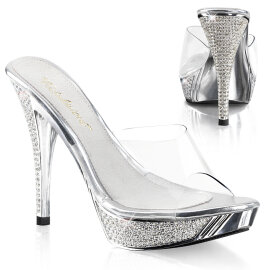 Fabulicious ELEGANT-401 Platform Mules Chrome Clear Silver