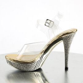 Fabulicious ELEGANT-408 Platform Sandalettes Chrome Clear Gold