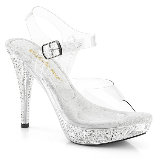 Fabulicious ELEGANT-408 Platform Sandalettes Clear Rhinestones Transparent