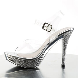 Fabulicious ELEGANT-408 Platform Sandalettes Chrome Clear Silver