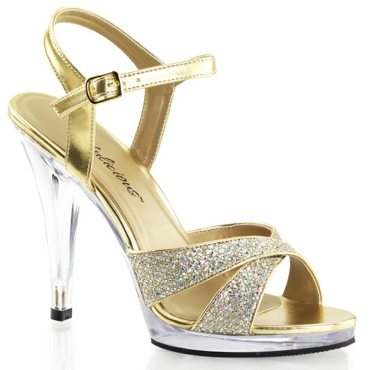 Fabulicious FLAIR-419/G/C Sandalettes Clear Glitter Gold