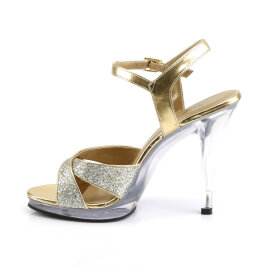 Fabulicious FLAIR-419/G/C Sandalettes Clear Glitter Gold