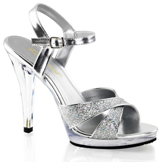 Fabulicious FLAIR-419 Gothic Sandalettes Clear Glitter Silver