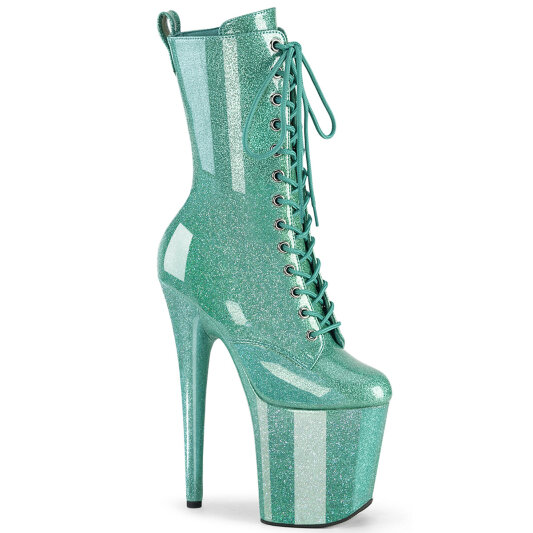 Pleaser FLAMINGO-1040GP Platform Ankle Boots Patent Glitter Turquoise
