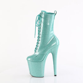 Pleaser FLAMINGO-1040GP Platform Ankle Boots Patent Glitter Turquoise