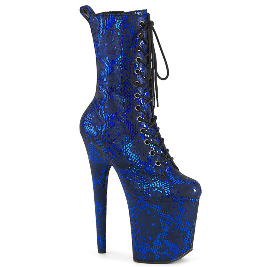 Pleaser FLAMINGO-1040SPF Platform Ankle Boots Fabric Metallic Snake Print Blue