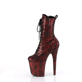 Pleaser FLAMINGO-1040SPF Platform Ankle Boots Fabric Metallic Snake Print Red