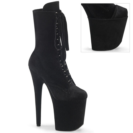 Pleaser FLAMINGO-1045VEL Platform Ankle Boots Velvet Black