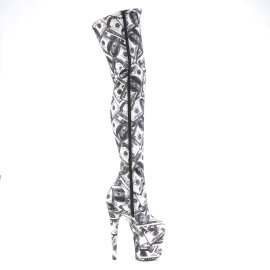 Pleaser FLAMINGO-3000DP Platform Overknee Boots Fabric Black White