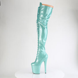 Pleaser FLAMINGO-3020GP Platform Overknee Boots Patent Glitter Turquoise