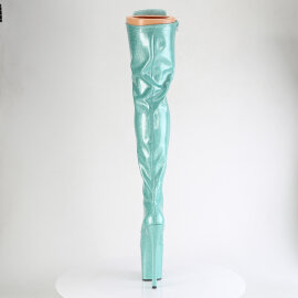 Pleaser FLAMINGO-3020GP Platform Overknee Boots Patent Glitter Turquoise